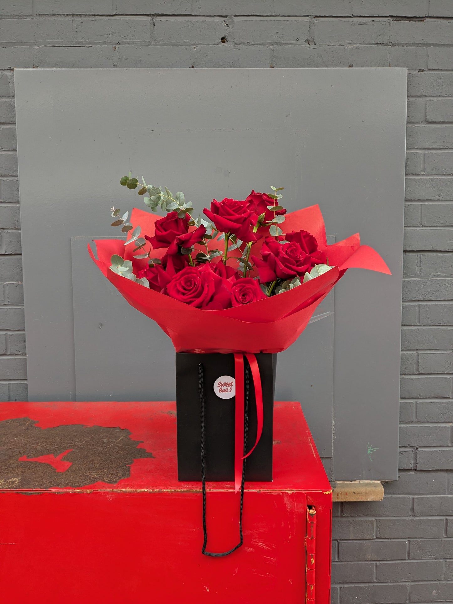 Luxury Dozen Red Rose Bouquet with Eucalyptus