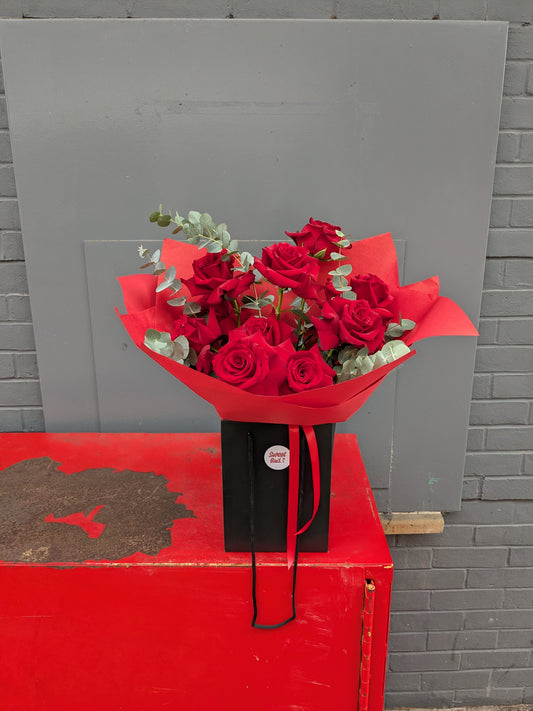 Luxury Dozen Red Rose Bouquet with Eucalyptus