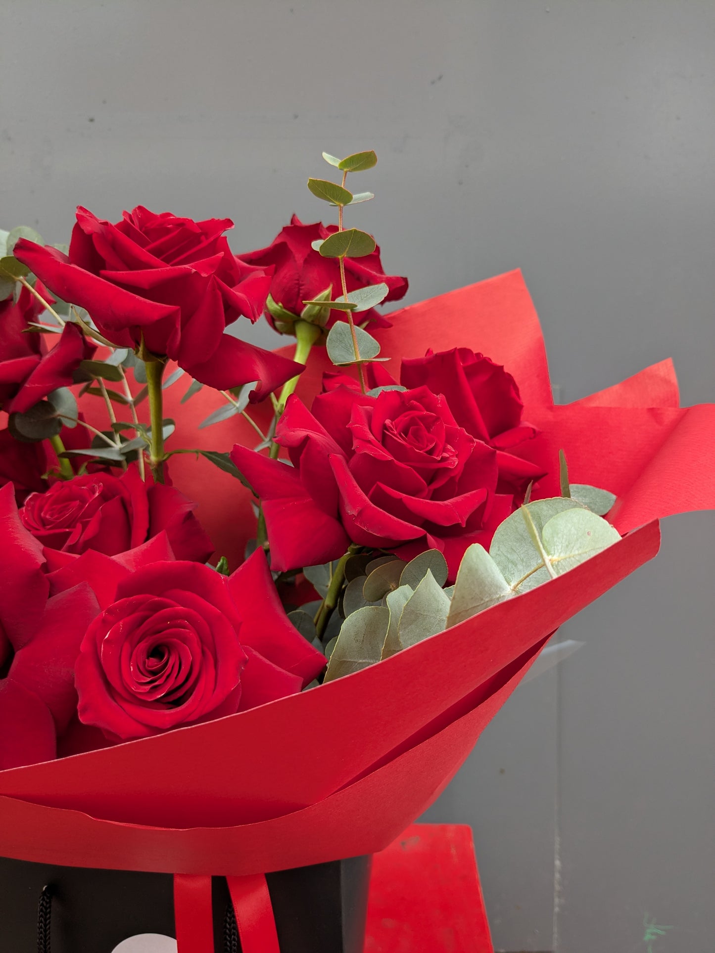 Luxury Dozen Red Rose Bouquet with Eucalyptus