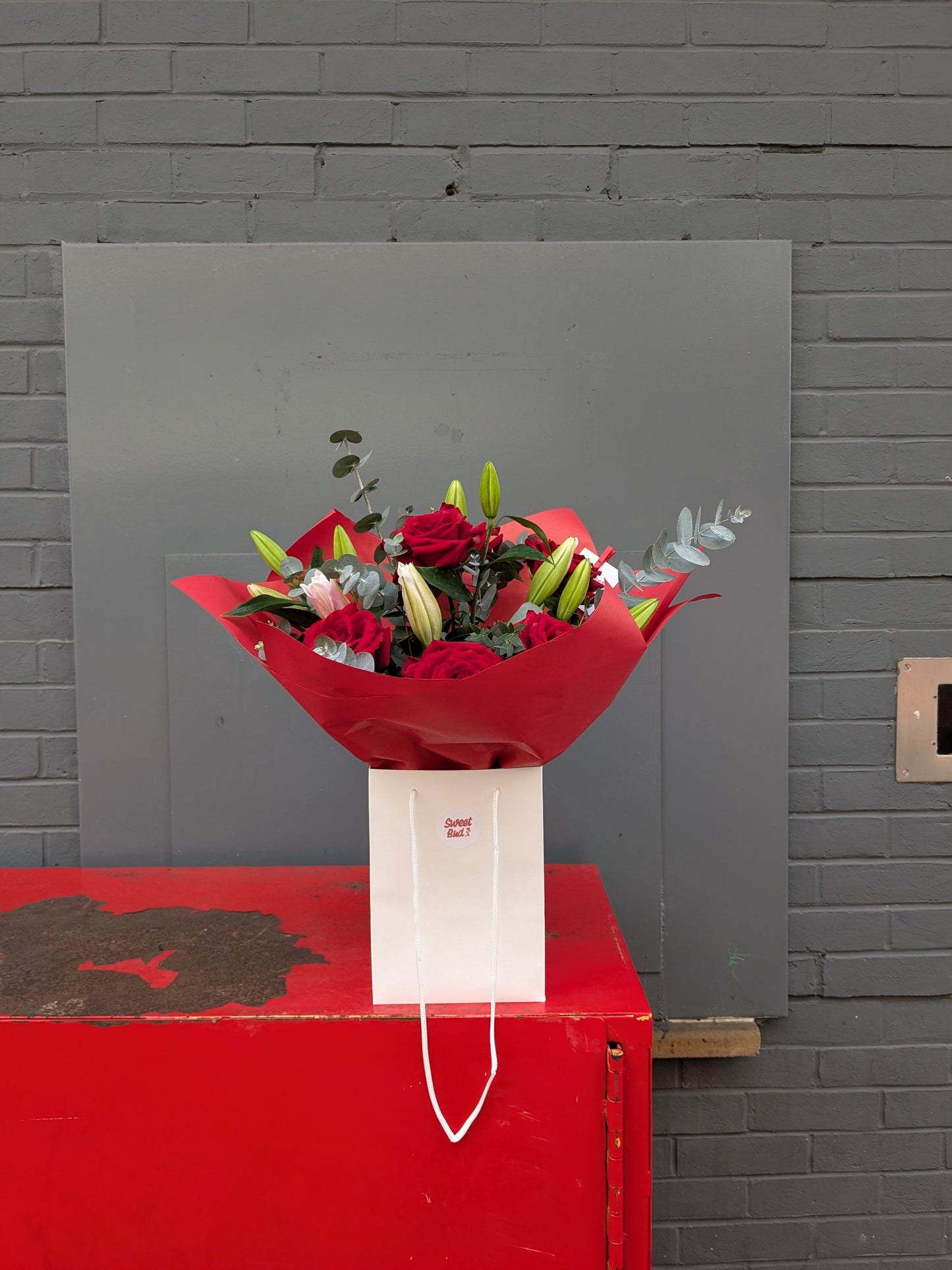 Classic Red Rose and Lily Bouquet