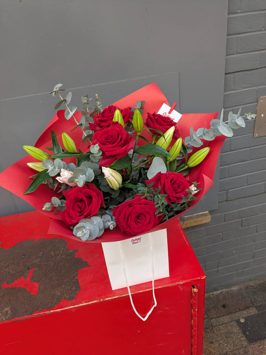 Classic Red Rose and Lily Bouquet