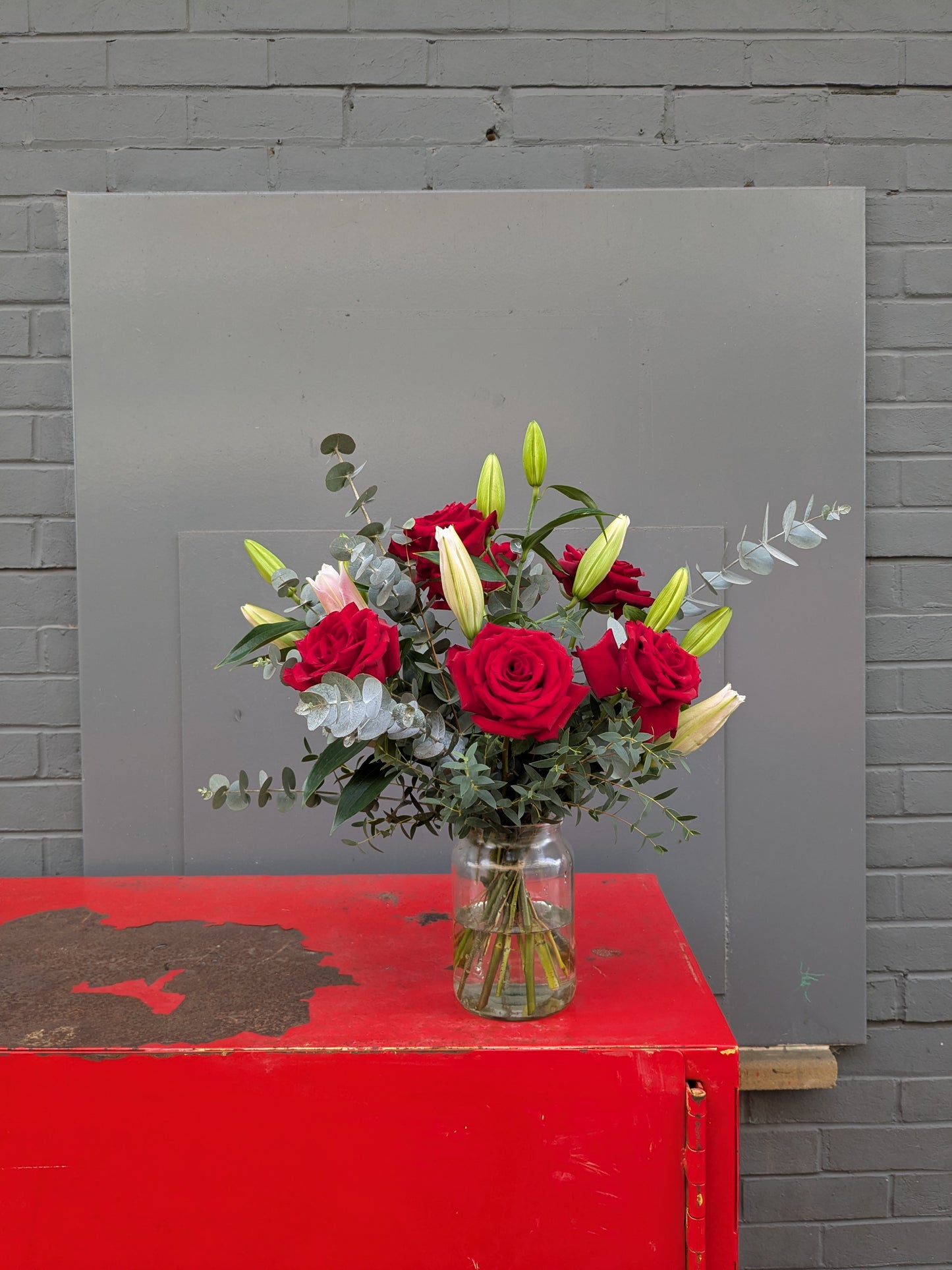 Classic Red Rose and Lily Bouquet