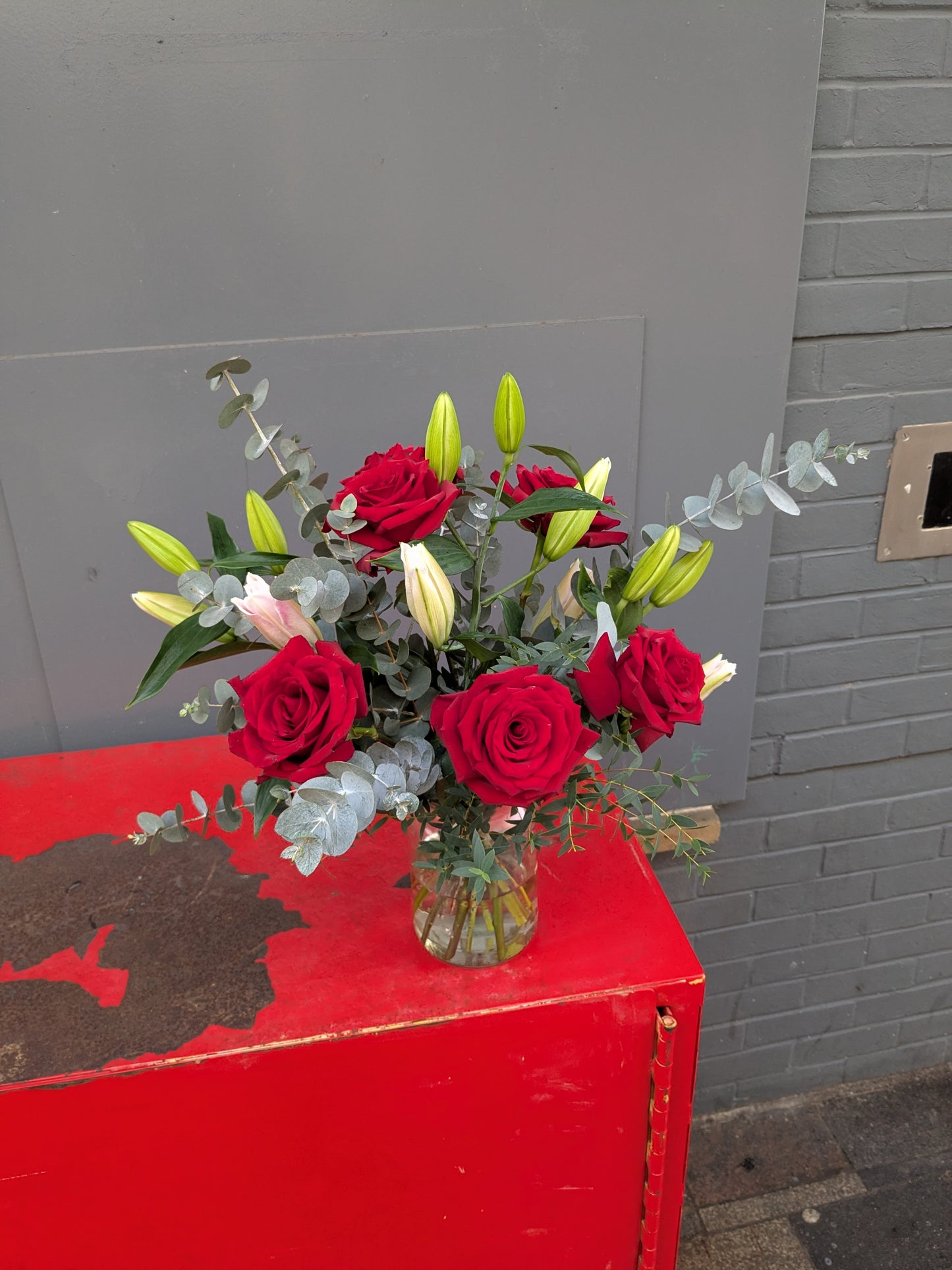 Classic Red Rose and Lily Bouquet